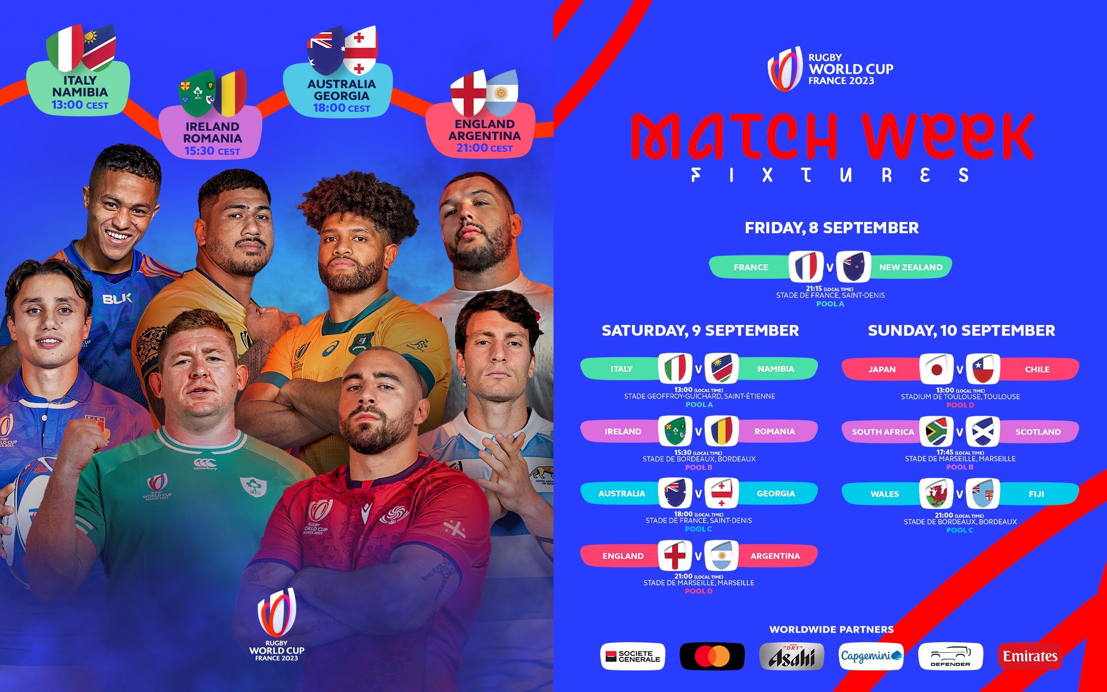 CUPA MONDIALĂ 2023 / PROGRAM: Anglia - Argentina, cel mai interesant meci al zilei, Stejarii debutează contra Irlandei