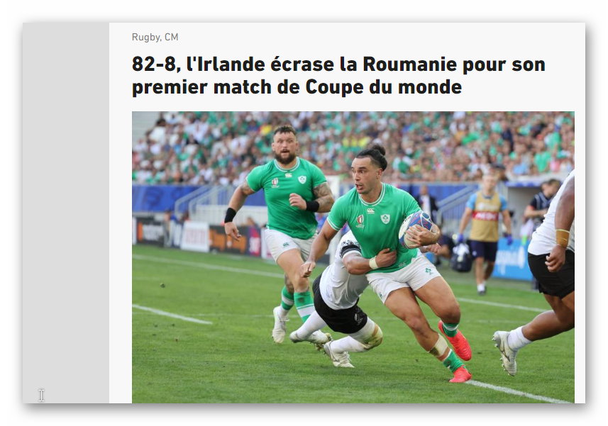 CUPA MONDIALĂ 2023 / IRL - ROM 82-8 / REVISTA PRESEI: „Irlanda a zdrobit România”, a titrat „L''Equipe”