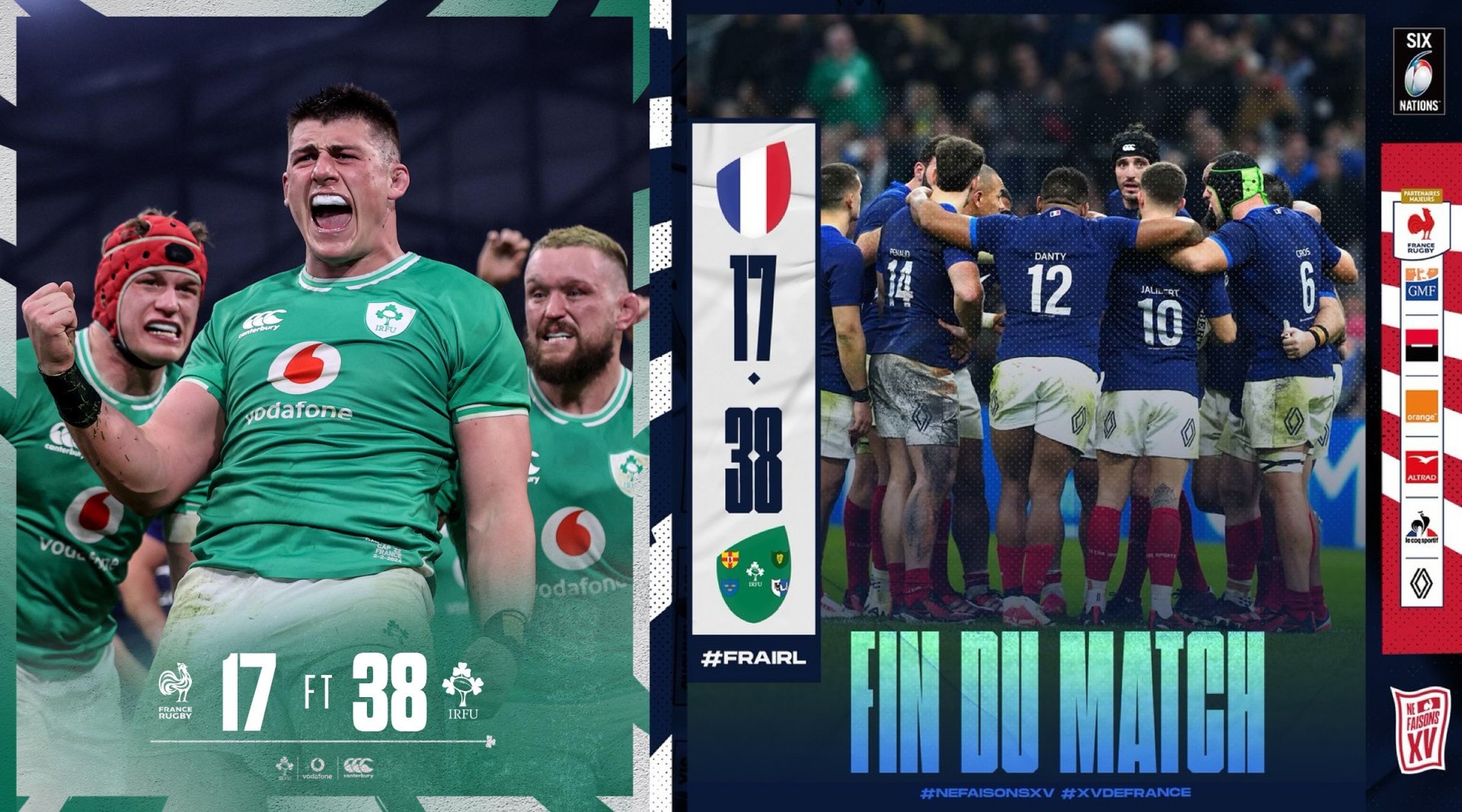 SIX NATIONS 2024 / FRA - IRL 17-38: „Verzii” au dominat confruntarea de la Marsilia, devenind favoriți la titlu