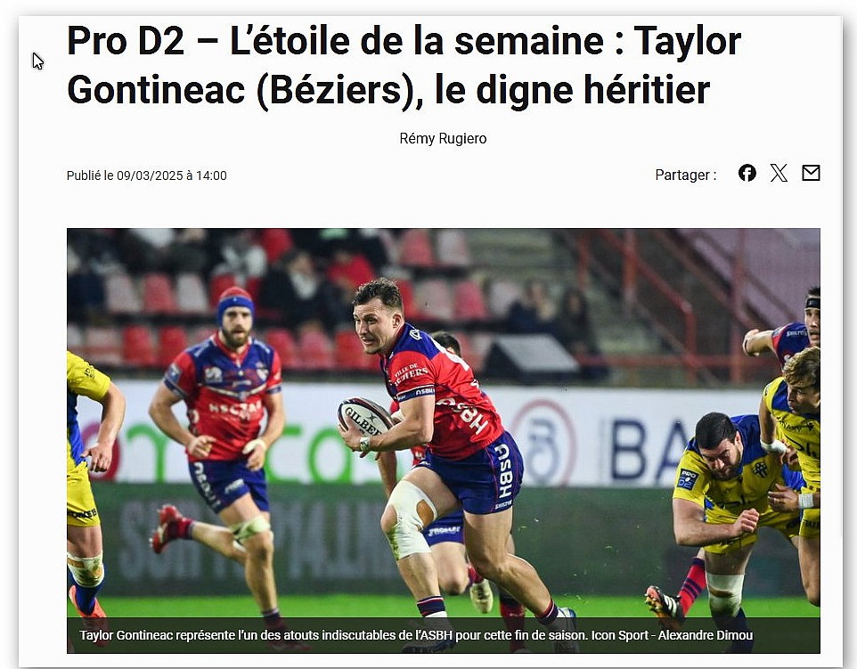 FRANȚA / PRO D2 / ETAPA A 23-A: Taylor Gontineac a fost elogiat de site-ul francez RugbyRama