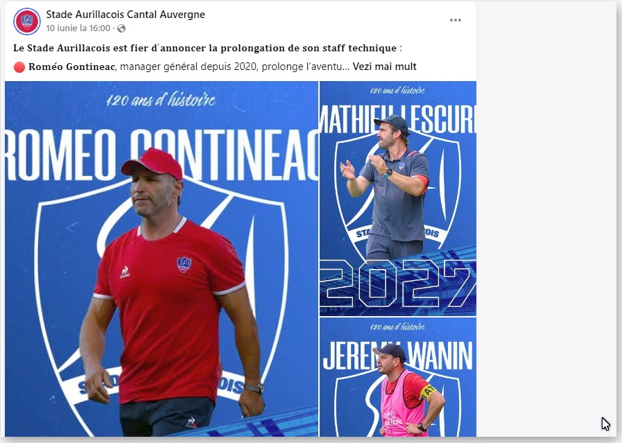 FRANȚA / PRO D2: Romeo Gontineac rămâne antrenor principal la Stade Aurillacois Cantal Auvergne până în 2027