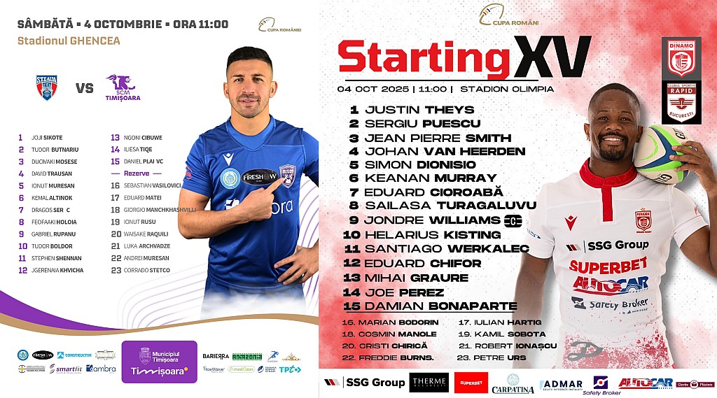 CUPA ROMÂNIEI 2025 / ETAPA A 4-A: Dinamo și Timișoara încearcă să-și asigure prezența în semifinale, Ionuț Dumitru își face retragerea