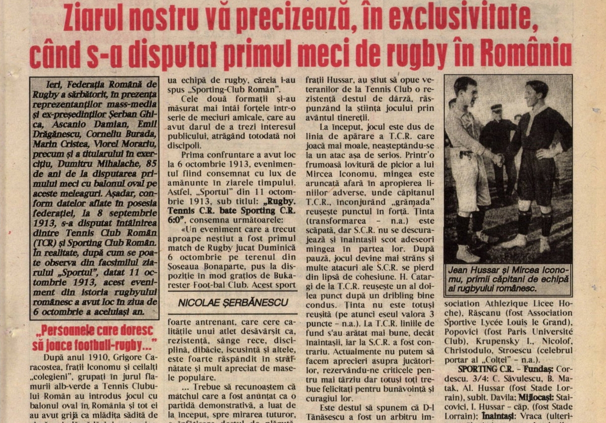 ROMÂNIA / ISTORIE: De ce data primului meci de rugby din țara noastră diferă de la o sursă la alta