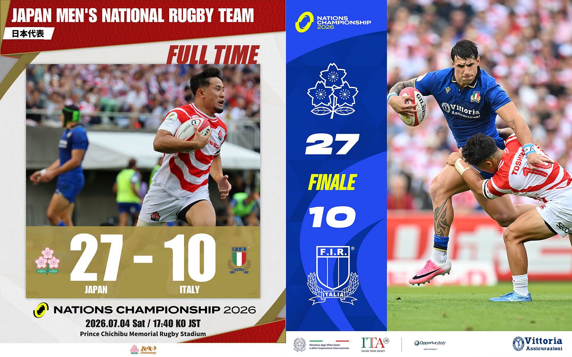 CAMPIONATUL NAȚIUNILOR 2026 / JAP - ITA 27-10: Viitori adversari ai Stejarilor, peninsularii au pierdut fără drept de apel la Tokyo / VIDEO