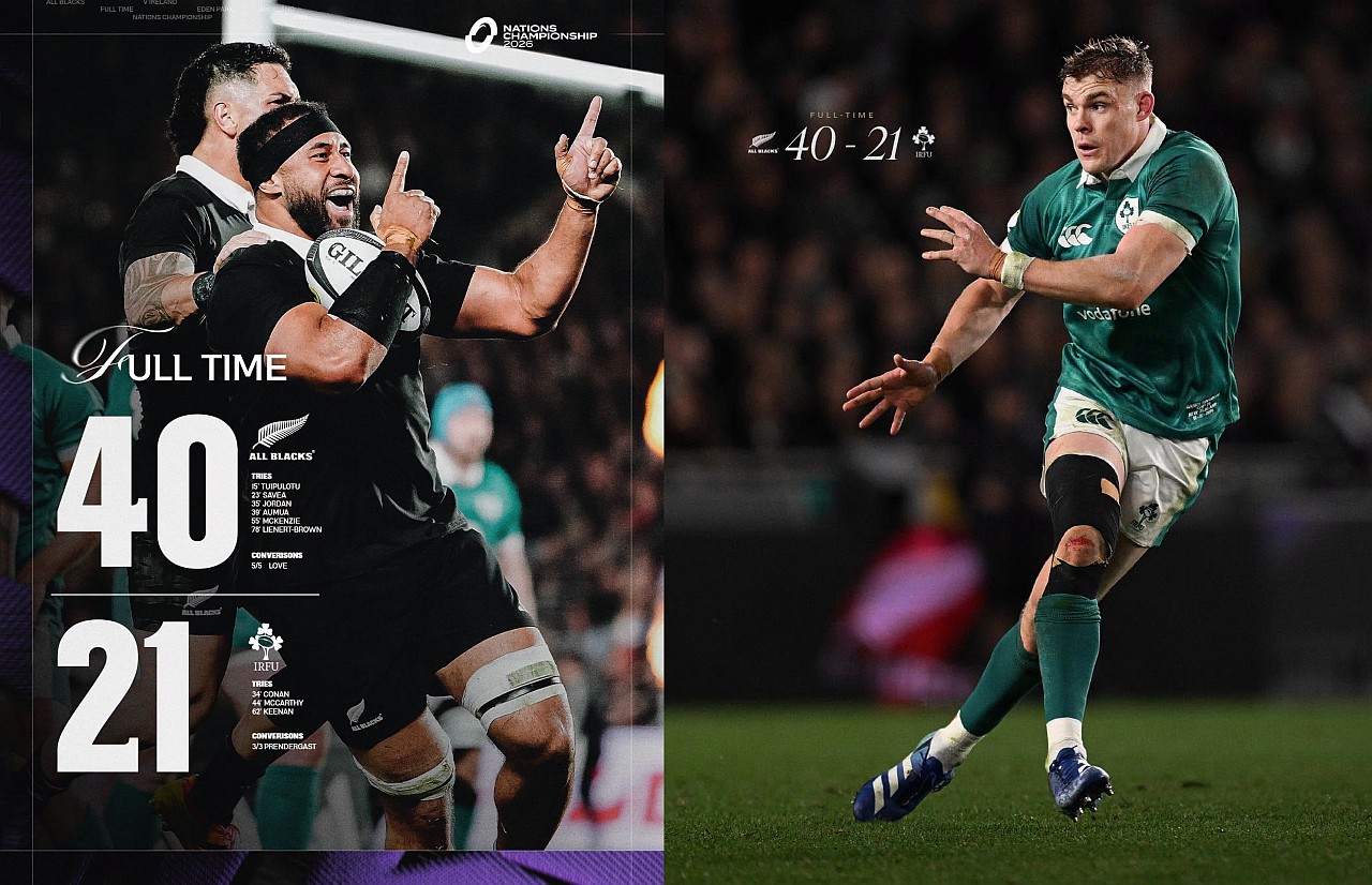 CAMPIONATUL NAȚIUNILOR 2026 / ETAPA A 3-A / NZ - IRL 40-21: Selecționata All Blacks a marcat 6 eseuri, „Trifoii” n-au mișcat în front VIDEO