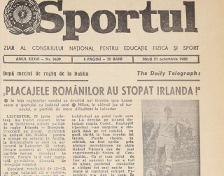 ROMÂNIA / ISTORIE: TVR Sport transmite înregistrarea meciului Irlanda XV - România 13-13 din 1980